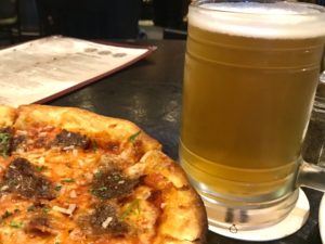 Mad Mile Cream Ale and bison pepperoni pizza at Bridger Brewing